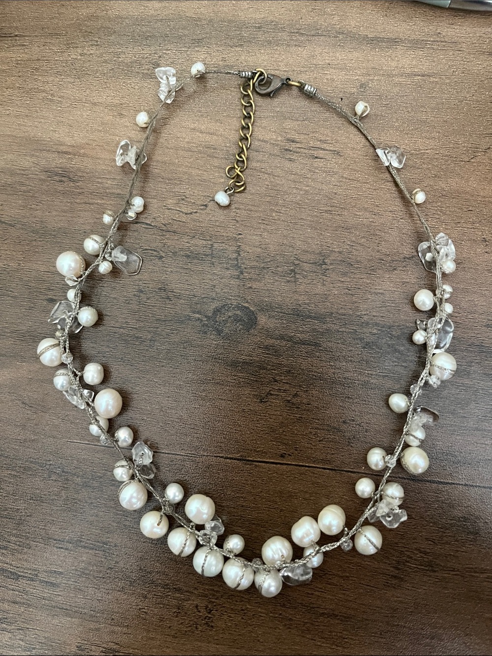 Delicate Pearl and Crystal Necklace in White - Women Jewelry